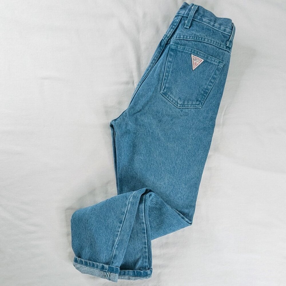 Rare VTG Guess Teal Green Blue Denim High Rise Tapered Leg Mom Jeans